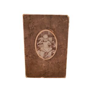 Antique Photo Cabinet Card Baby Wearing Diaper on Quilt c1880s Hands Near Head